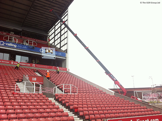 UNIC mini crane glazing at Stoke City FC ground