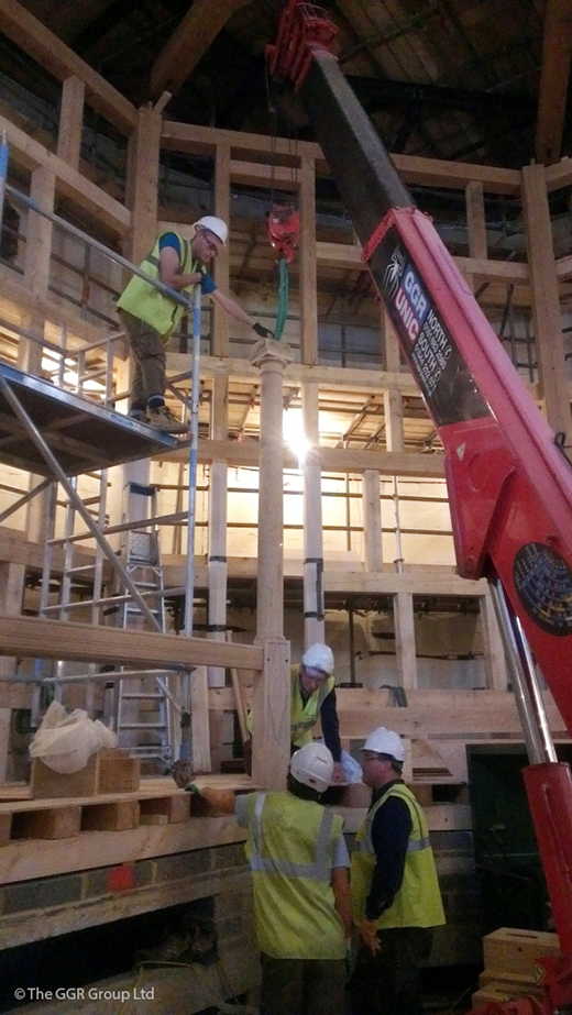 Lifting timber beams at the Shakespeare Globe Theatre