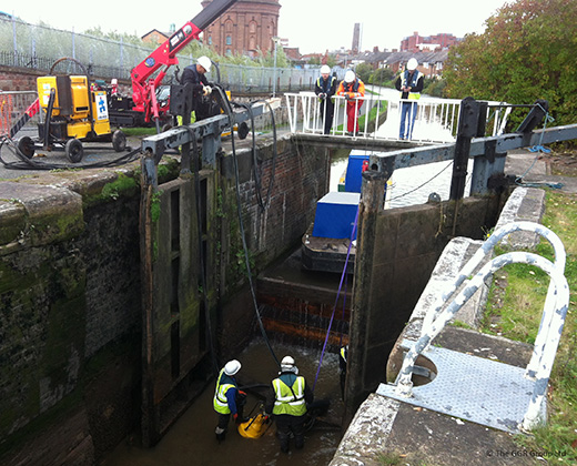 Lock inspection on Chester canal with UNIC spider crane
