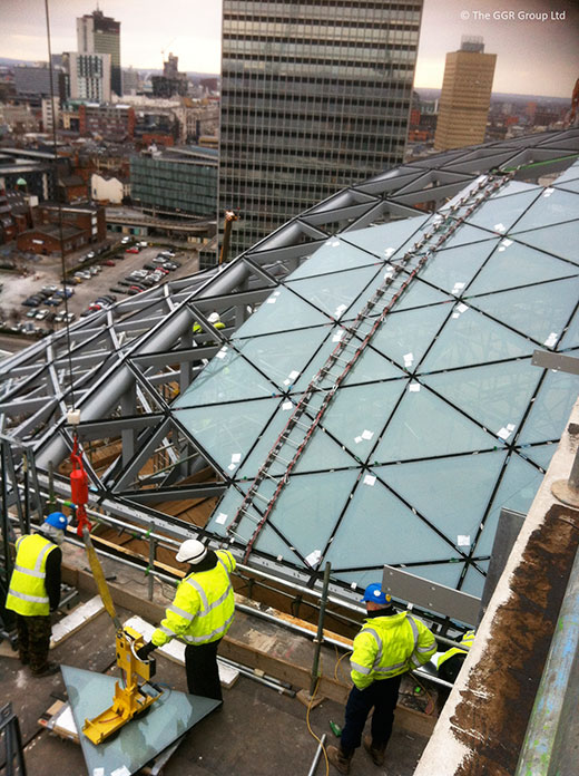 Fitting glazing onto Co Op Headquarters roof