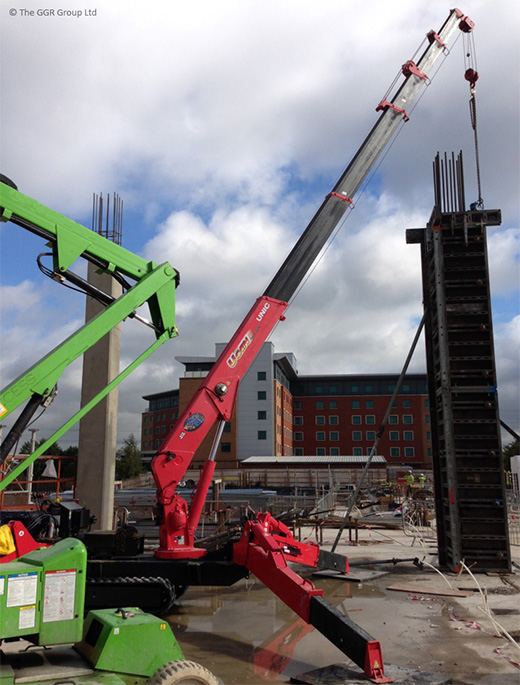 UNIC URW-506 crane lifts shuttering at Birmingham NEC