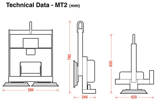 MT2 glass vacuum lifters dimensions