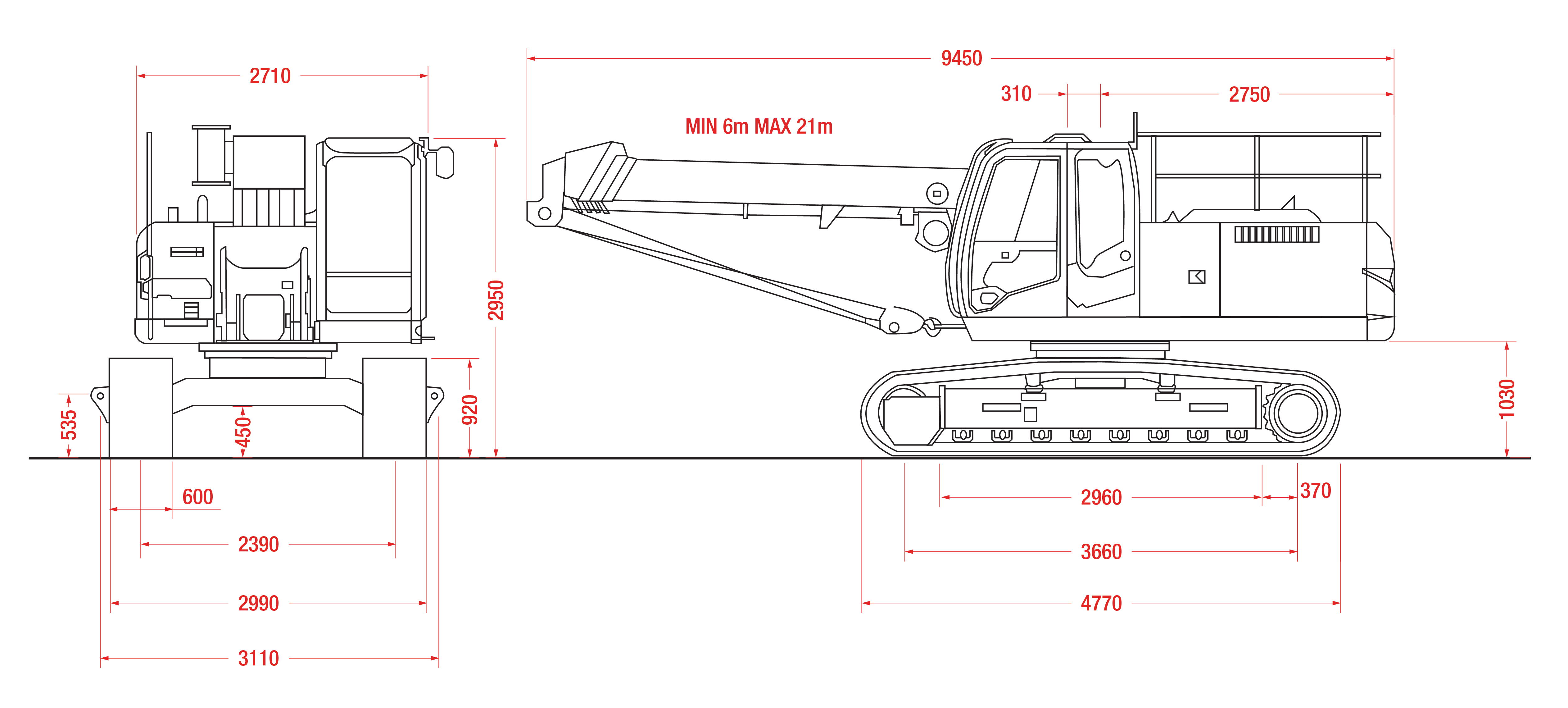MCC1005 Mini Crawler Crane - Dimensions