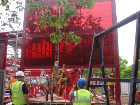 Hydraulica 1200 Installing Red Glass at Serpentine Gallery, London