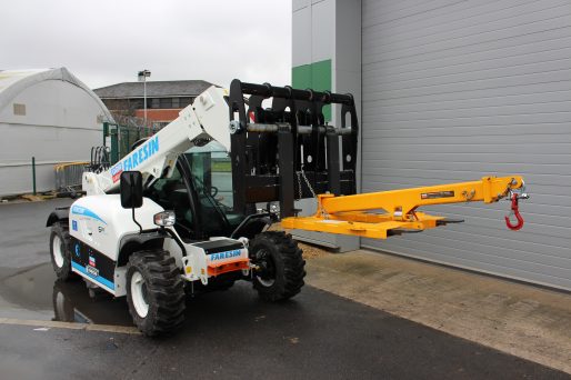 Swing Arm Forklift Boom and a Faresin 6.26 Electric Telehandler.