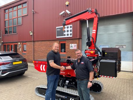 GGR handing over Multi Loader 5.5 with Crane Attachment to Mtec, art handling specialists.