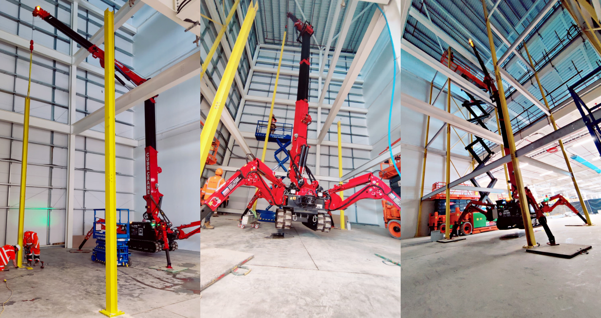 UNIC Cube Crane and 706 install mezzanine for packaging warehouse.