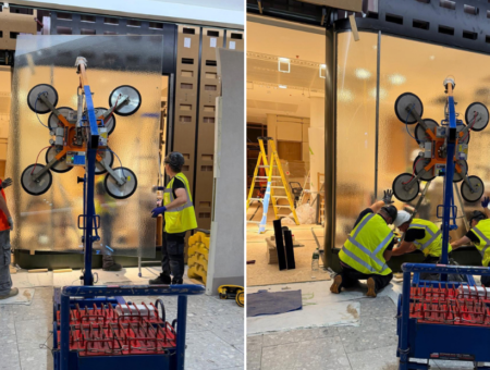 Mini Floor Crane Supports Shopfront Glazing Installation at Heathrow Terminal 5