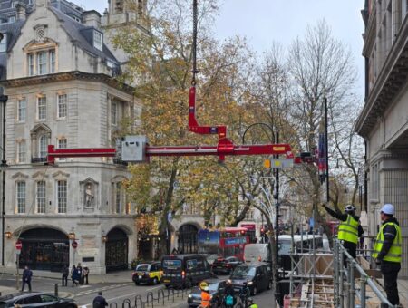 Overhang Beam Supports Specialist Glazing Lift on Grade II Listed London Building